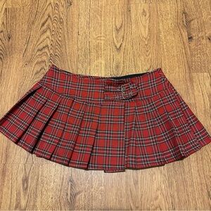 Vintage Lip Service Red Plaid Pleated Mini Skirt Medium Gothic Grunge unlined